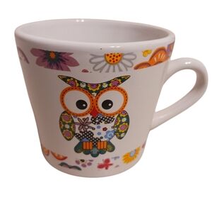 TRISA CERAMIC MULTICOLORED FLORAL PATTERN W/OWL SMALL MUG  🦉🩷